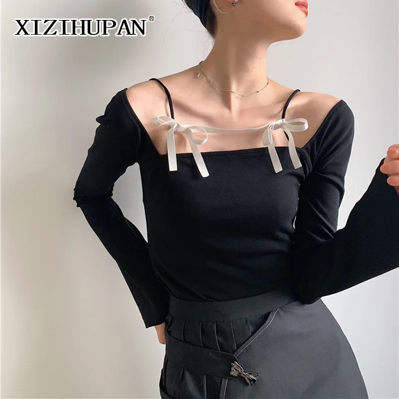 

XIZIHUPAN Solid Sexy Shirt For Women Square Collar Flare Sleeve Hollow Out Slim Minimalist Shirts Female Spring Fashion New 2021