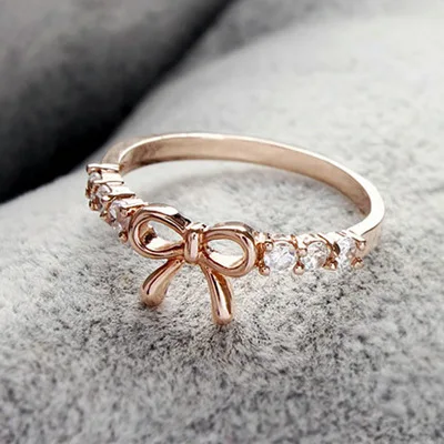 

Trendy Simple Women Diamond Ring Alloy Butterfly Knot Wedding Bridal Jewelry