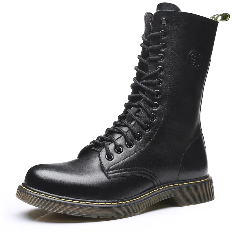 

Flrst Class Cow Leather Knee High Boots Mid-length Casual Long Boots For Men Motorcycle Boots Combat Height Plus size men'sboots