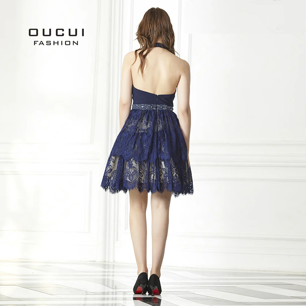 Темно синее кружевное бальное платье короткие платья для встречи выпускников