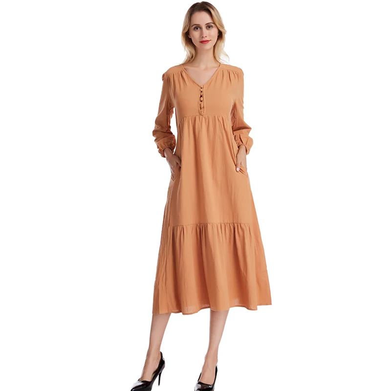 

Plus Size Women Dress 3XL Leisure Dress Women Ladies Fashion V-Neck Long Sleeve Loose Leisure Long Dress 2020 New