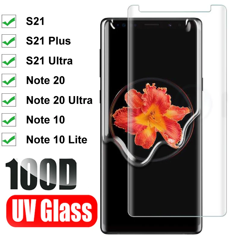 

For Samsung Galaxy Note 8 9 10 20 + UV Full Screen Protector Tempered Glass For Galaxy S21 S20 Plus Ultra S10 S9 S8 Plus S7 Edge