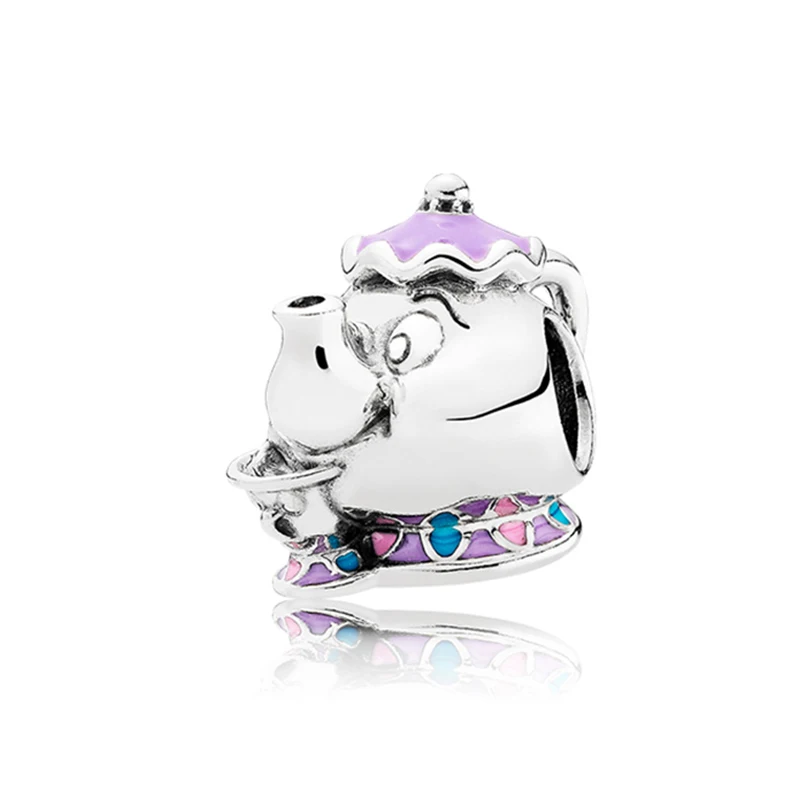 

Fit Original Pan Charms Bracelet Cartoon Purple Enamel Disny Traditions Mrs. Potts Smile Teapot Beads Women Jewelry DIY Berloque
