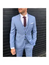 New Arrival High Quality Notch Lapel Men's Sky Blue Suits Custom Made Two Buttons Fashion Trendy Wear Blazer 3 Pieces Skinny (1)