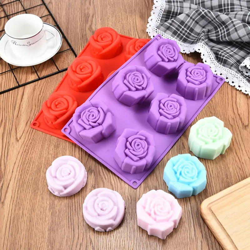 6 cavity роза цветы Fondant (сахарная) Силиконовая Форма Шоколадный торт форма для мыла 3D