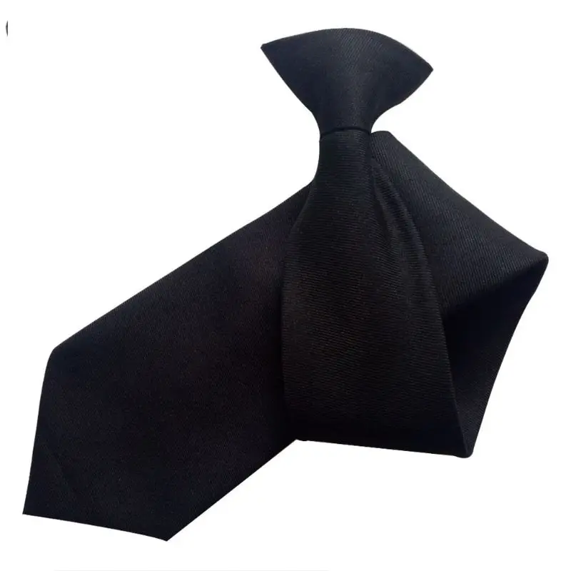 

50x8cm Mens Uniform Solid Black Color Imitation Silk Clip-On Pre-Tied Neck Ties for Police Security Wedding Funeral