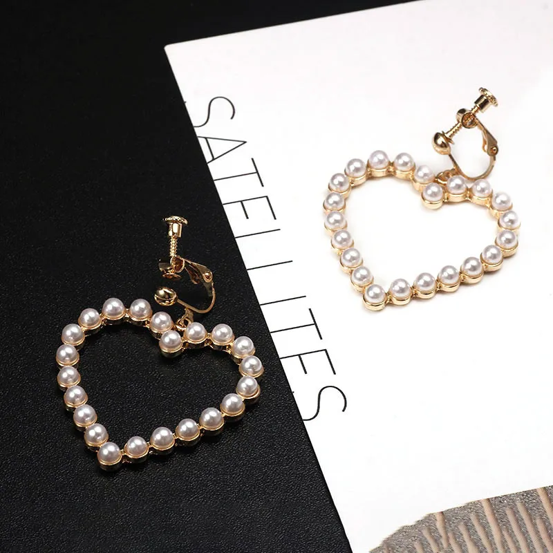 Серьги-кольца женские с жемчугом в форме сердца | Украшения и аксессуары