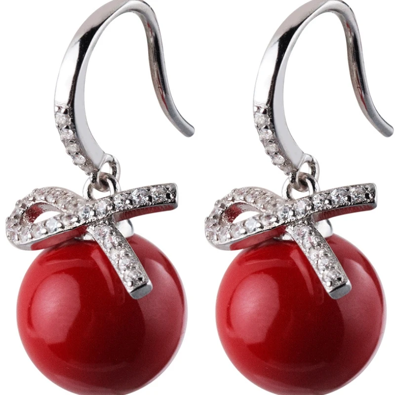 

925 Sterling Silver Bow Inlaid Zircon Earrings Shell Pearls Earrings Fashion Wedding Jewelry For Women Gift New