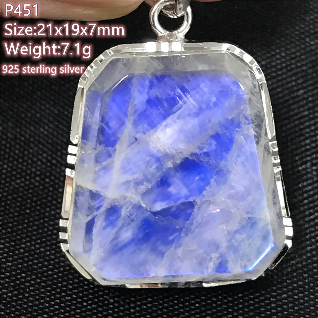 

Топ естественный синий свет лунный камень кулон из стерлингового серебра для женщин и мужчин, с украшением в виде кристаллов 21x19x7 мм бусины ...