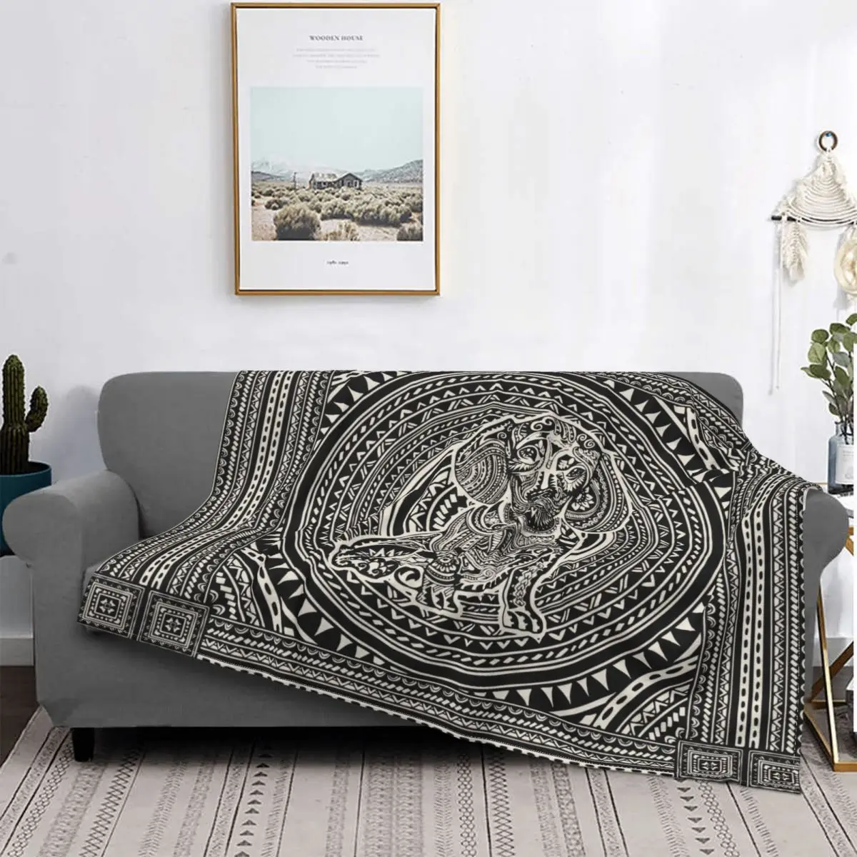 

Polynesian Dachshund Blanket Fleece Printed Tribal Breathable Ultra-Soft Throw Blanket for Home Outdoor Plush Thin Quilt