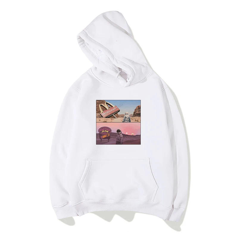 

Space Astronauts Print Fleece Hoodies Sweatshirts Streetwear Men Hip Hop Pullover Hooded Tops Male Harajuku Jumper
