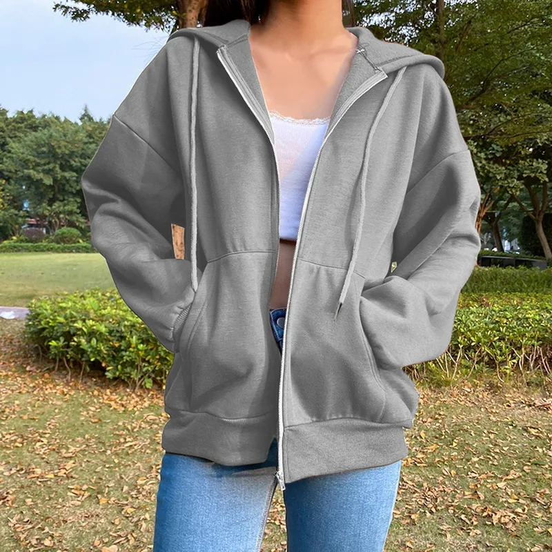 

Women's Hooded Sweatshirt Long Sleeve Jacket Women Street Loose Zip Top Pocket Jacket Zip Top