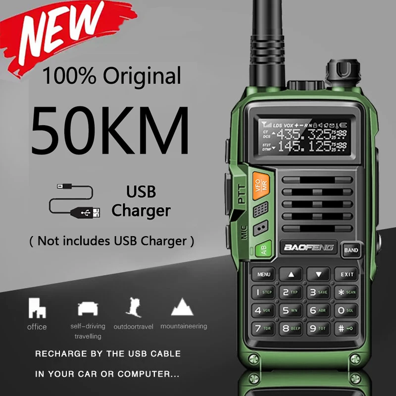 Зеленый BAOFENG UV S9 плюс 10 Вт Мощный 50 км трансивер с UHF VHF двухполосный иди и болтай