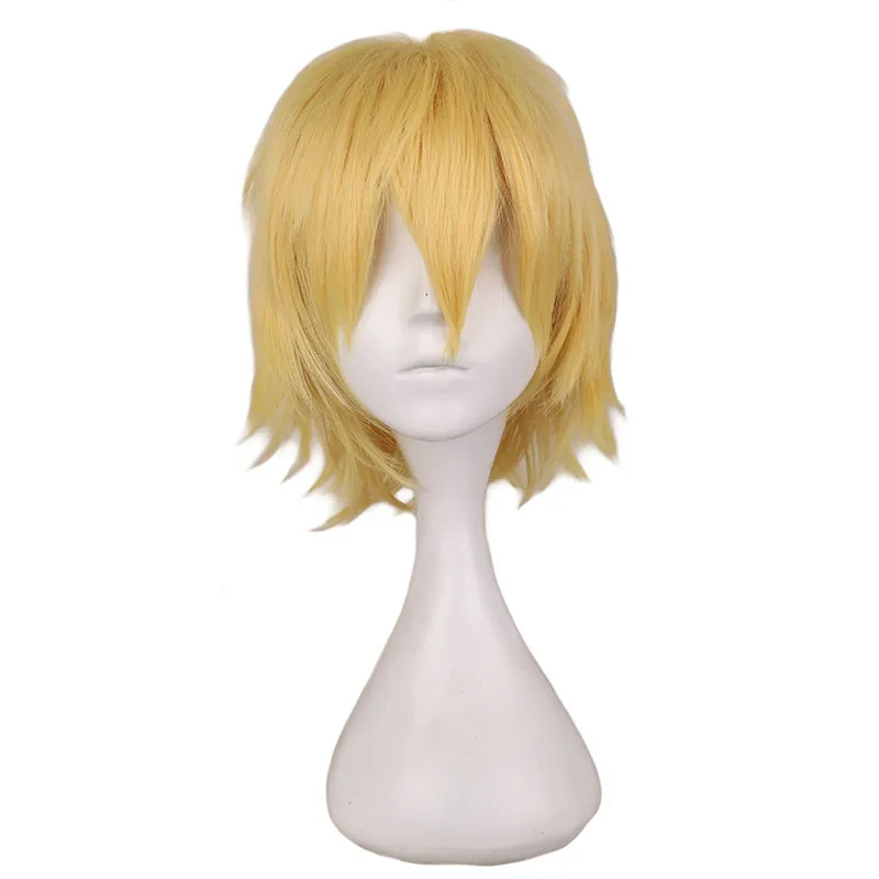 

Hot sale Cat Noir Cosplay Wigs 30cm Short curly straight Yellow Cosplay Wig Heat Resistant Synthetic man hair