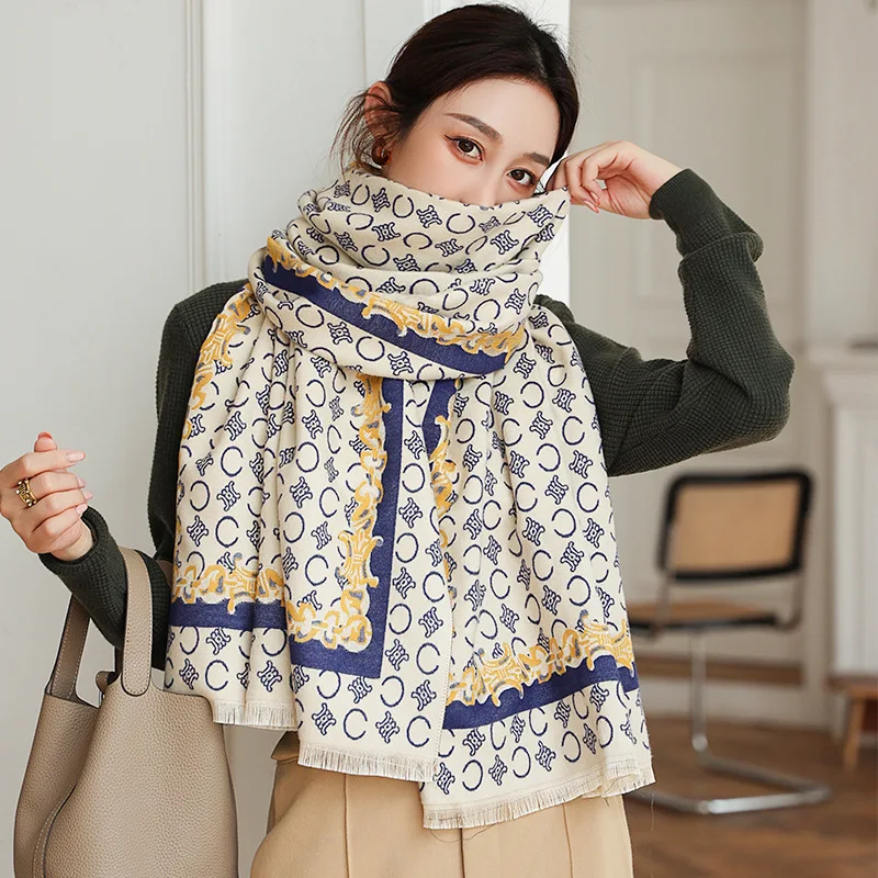

2021 New Letter Two-Sided Scarves Autumn 190X65CM Beach Towel Popular Dustproof Sunscreen Bandanna Winter Travel Cashmere Shawls