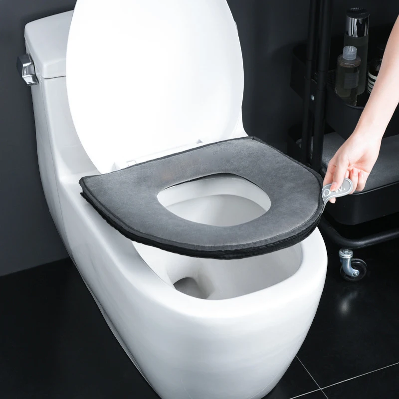 

Soft Warm Comfortable Zipped Velvet Plush Cloth Toilet Seat Covers Pad with Toilet Seat Lifter for Winter Home FPing