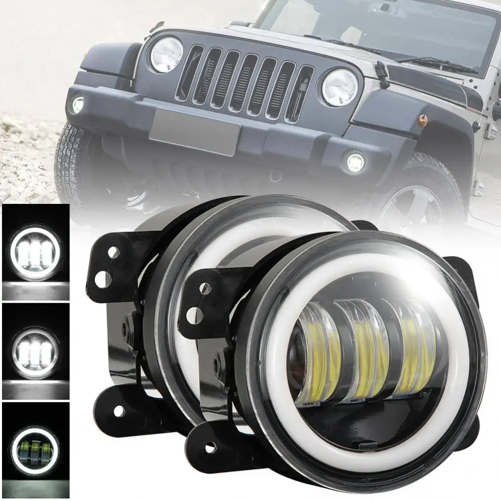 

2pcs 4Inch 6000K 30W 1200 LM Auto Car Led Driving Fog Lights with White Halo Ring Off Road WaterProof for Jeep Dodge Chrysler