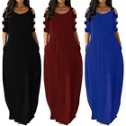 Платье для женщин Повседневное летнее платье размера плюс, однотонные Цвет О-образный воротник, без рукавов платье Свободное длинное платье макси Вечерние платья с карманами больших размеров