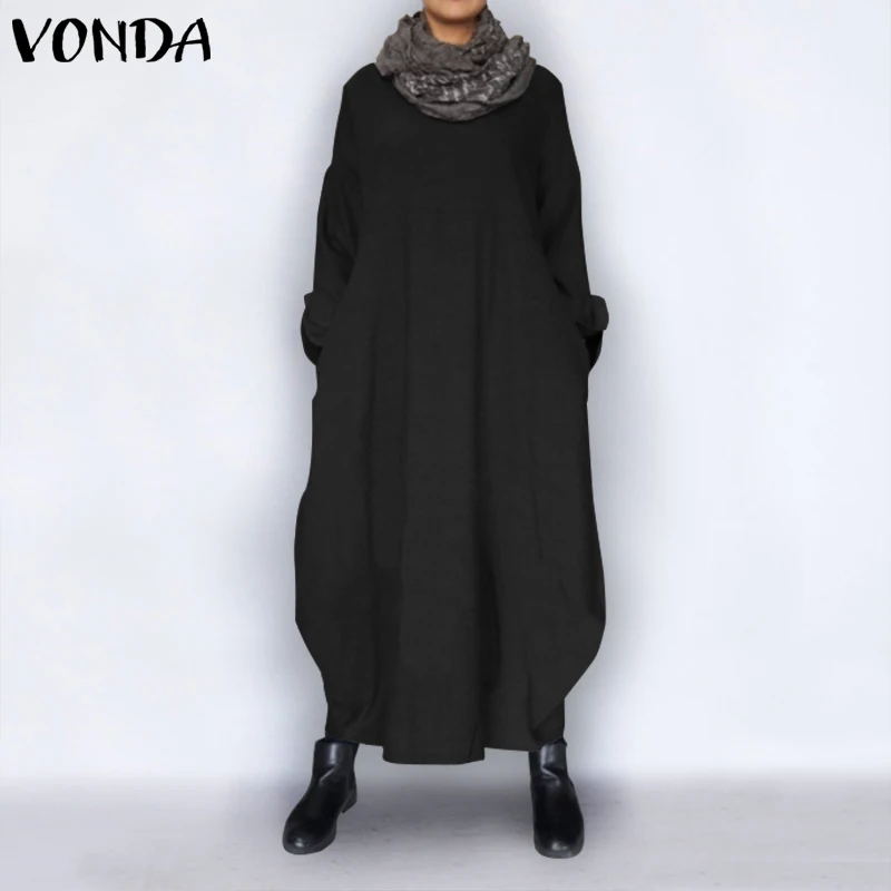 Повседневные женские зимние свитшоты платье 2021 VONDA винтажное длинное вечернее