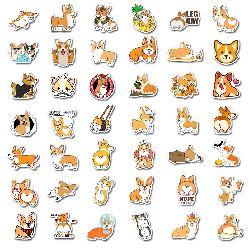50pcs Cartoon corgi dog stickers DIY Graffiti Waterproof Decal Laptop Motorcycle Luggage Snowboard Car Sticker | Игрушки и хобби