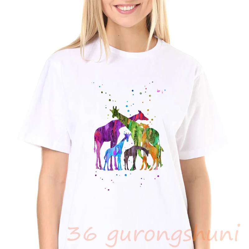 

Animal Elephant watercolor print t shirt women 2020 new summer tops Tees t-shirt funny dog lover female streetwear Short sleeve