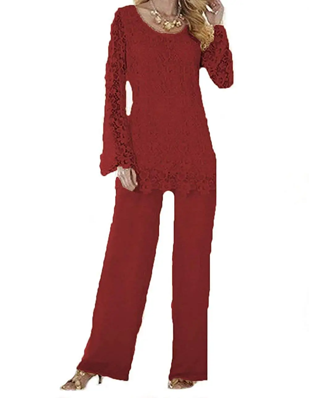 

Elegant 2 Pieces Women Lace Mother of the Bride Dress Pants suit Long Sleeves for Wedding Lilac Champagne 2020 Outfit