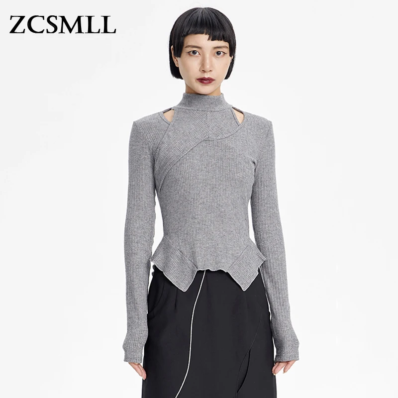 

ZCSMLL Gray Irregular Knitting Sweater Loose Fit Turtleneck Long Sleeve Women Pullovers New Fashion Autumn Winter 2021 TH1023