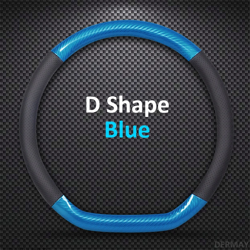 D shape Blue Кожаный чехол рулевого колеса автомобиля для Renault Clio Megane Alaskan Talisman Kadjar kapptur Koleos Scenic Symbol Sandero Duster - Название цвета: D shape Blue