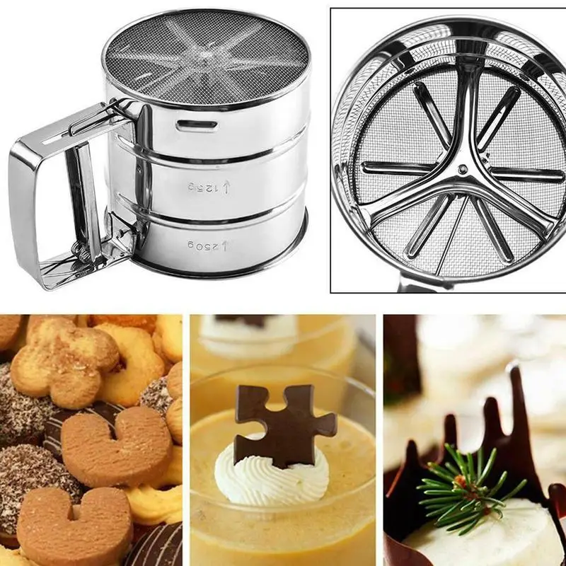 

Semi-automatic baking tools steel flour sieve cocoa powder cake utensils sugar mesh sieve