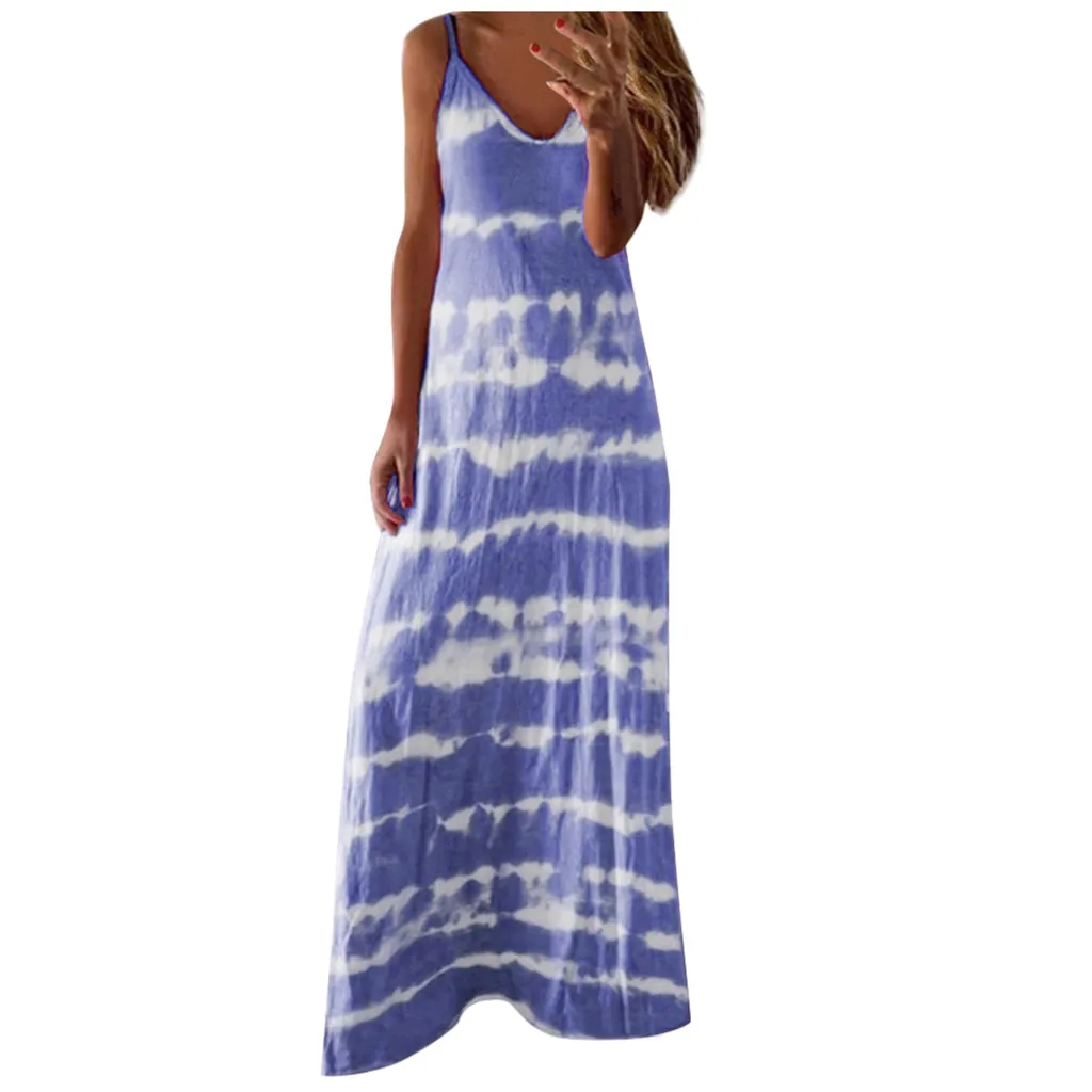 

Clothing Dresses For Women's Summer Spaghetti Straps Striped Printed Sexy Casual Long Maxi Dress Vestidos Verano Femme Robe