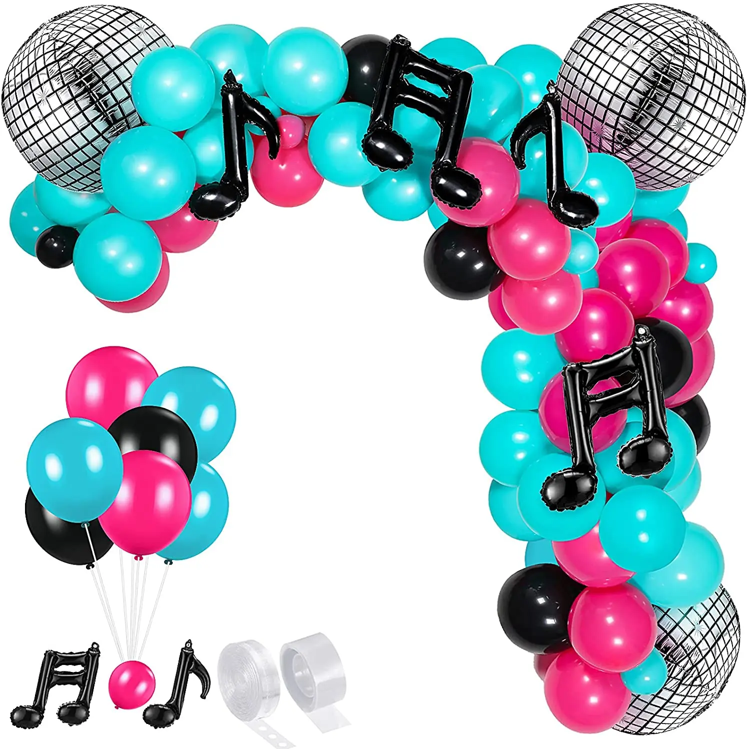

Music balloon garland arch kit disco ball balloon rose red blue black latex balloon birthday party karaoke music note decoration