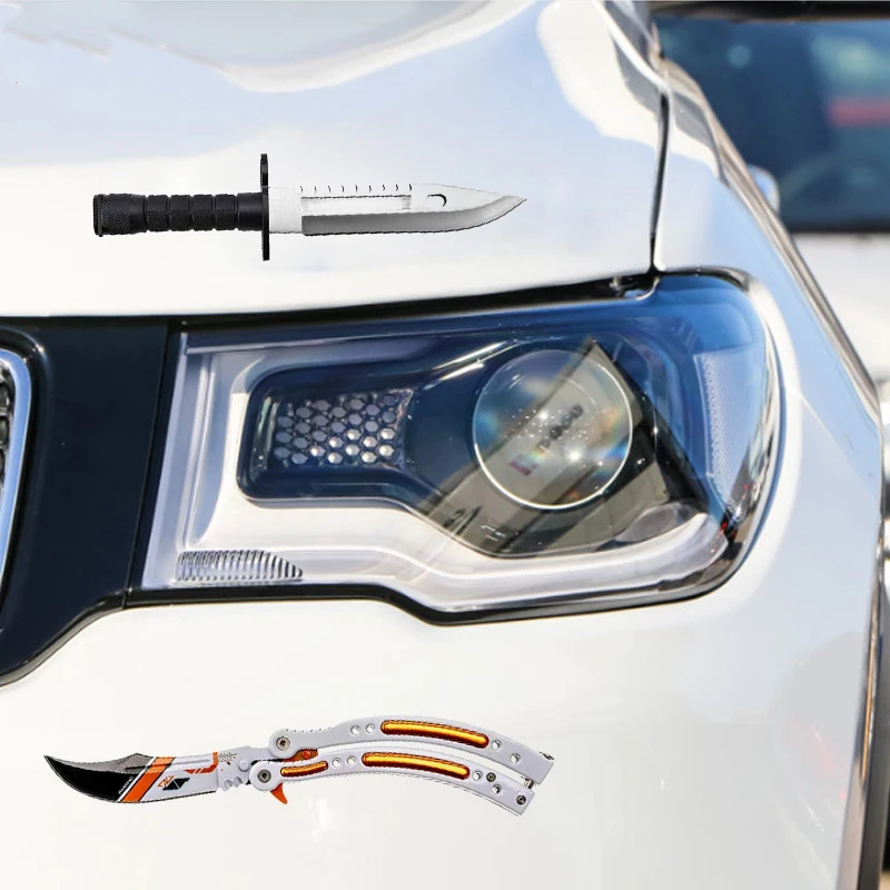 

Car Knife Sticker Creative Car Sticker Butterflies Knives Sunscreen Waterproof PVC Stickers Car Camper Decor Accessories