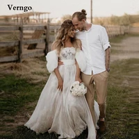 verngo retro a line lace boho wedding dresses off the shoulder puff sleeves country bridal gowns vintage robe de mariage