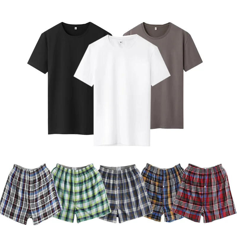 

Pajama Man Sleepwear Cotton Man Short Sleeve Shorts T-Shirt Boxer Underwear Aro Pants Relaxed Beach Pants Thin