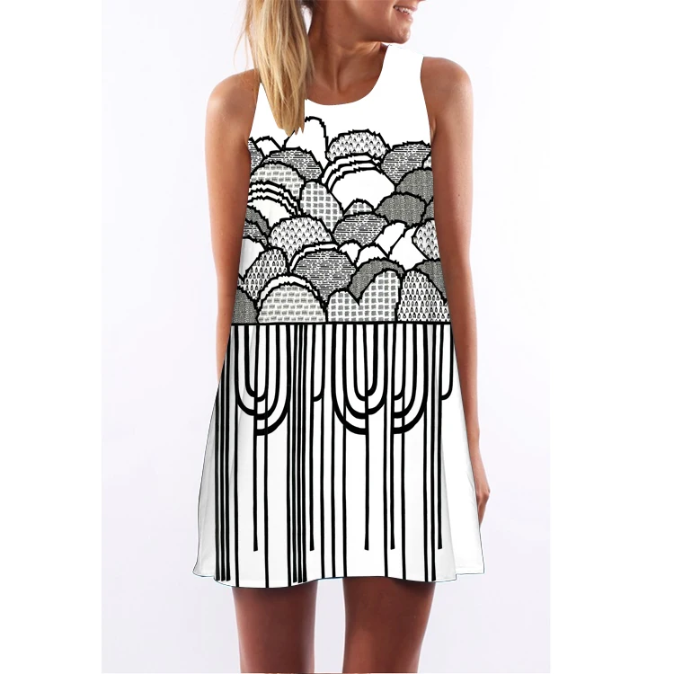 

2XL Women Clothes 3D Degital Print Sexy Sleveless Off Shoulder Mini Dress 2020 Summer Casual Loose Chiffon Sundress Vestidos