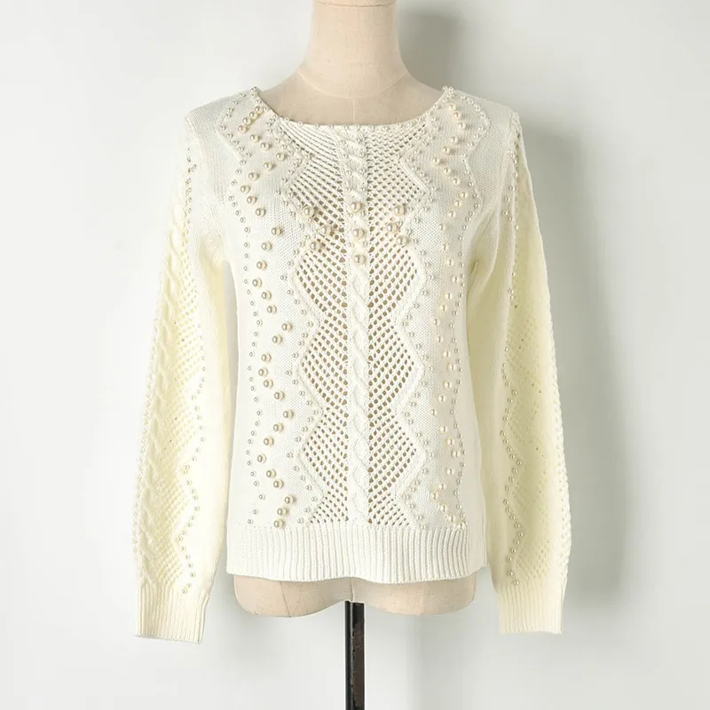 Женский свитер с вырезами вязаный бисером женская модель 2019 весенние
