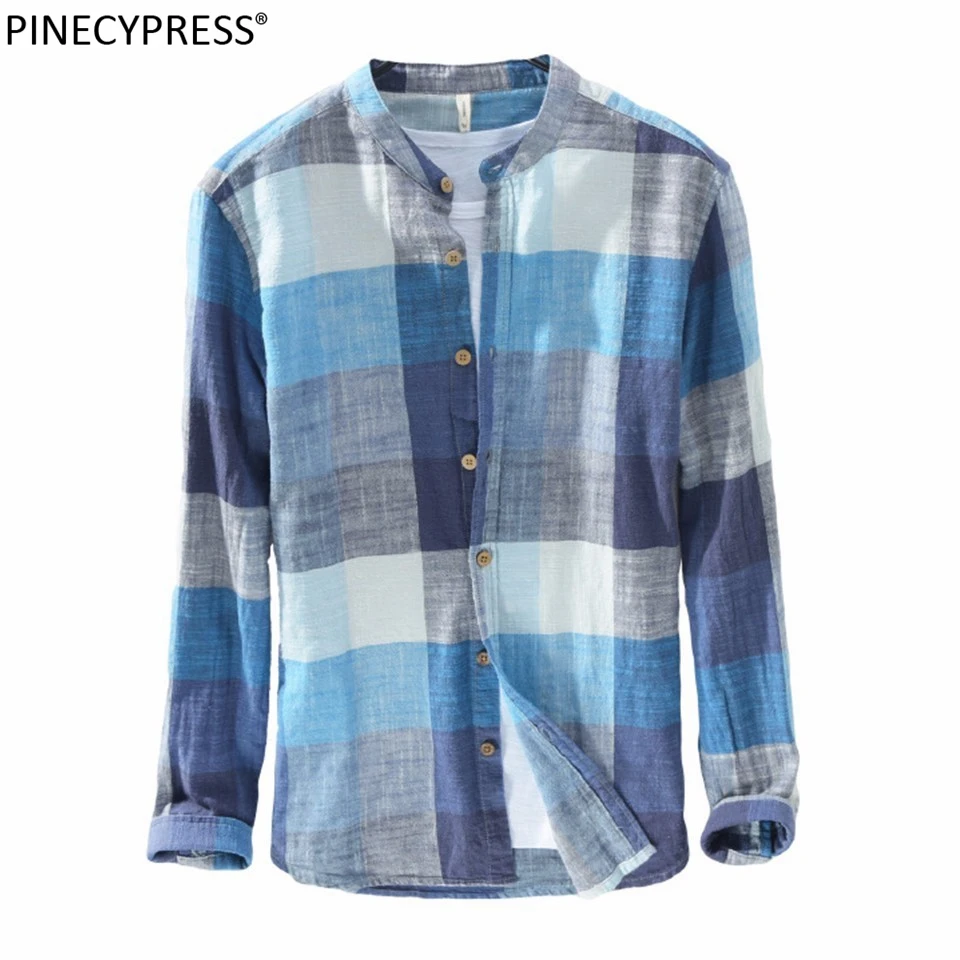 Мужская Повседневная рубашка из 55% хлопка дышащая Антистатическая 45% льна синего