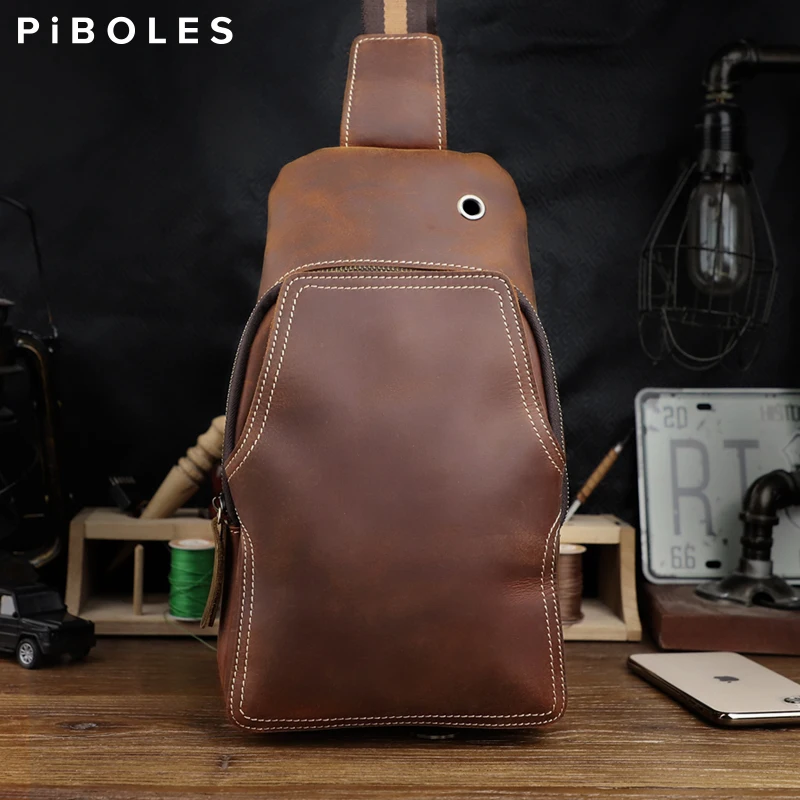 Genuine Leather Men's Chest Bag Retro Leather Sling Pack Shoulder Messenger Bags Handmade Crossbody Satchel Briefcase Bag