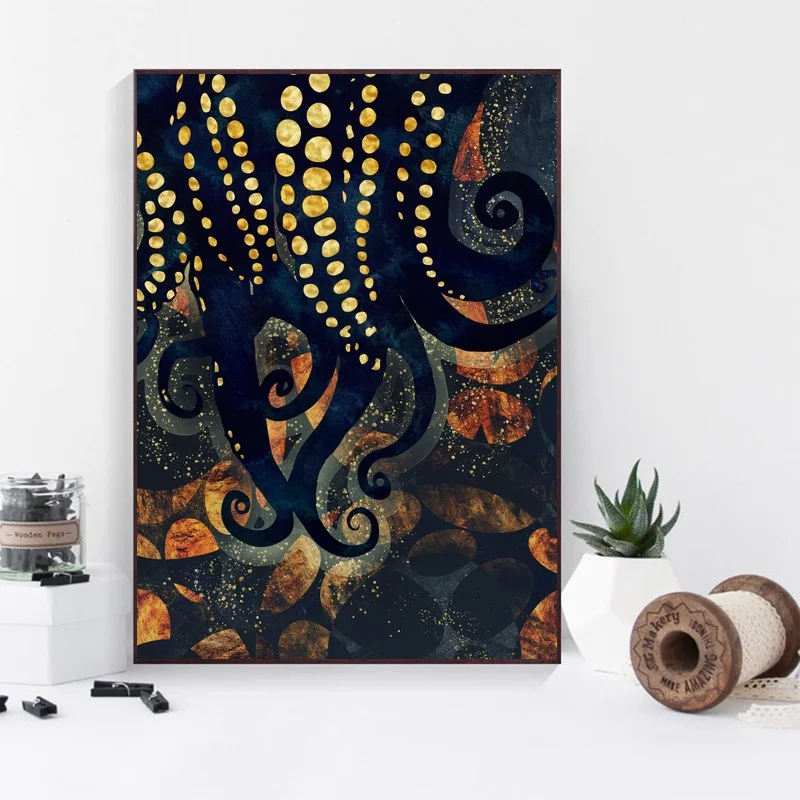 

Watercolor Octopus Abstract Landscape Nordic Art Canvas Poster Home Wall Decor (No Frame)