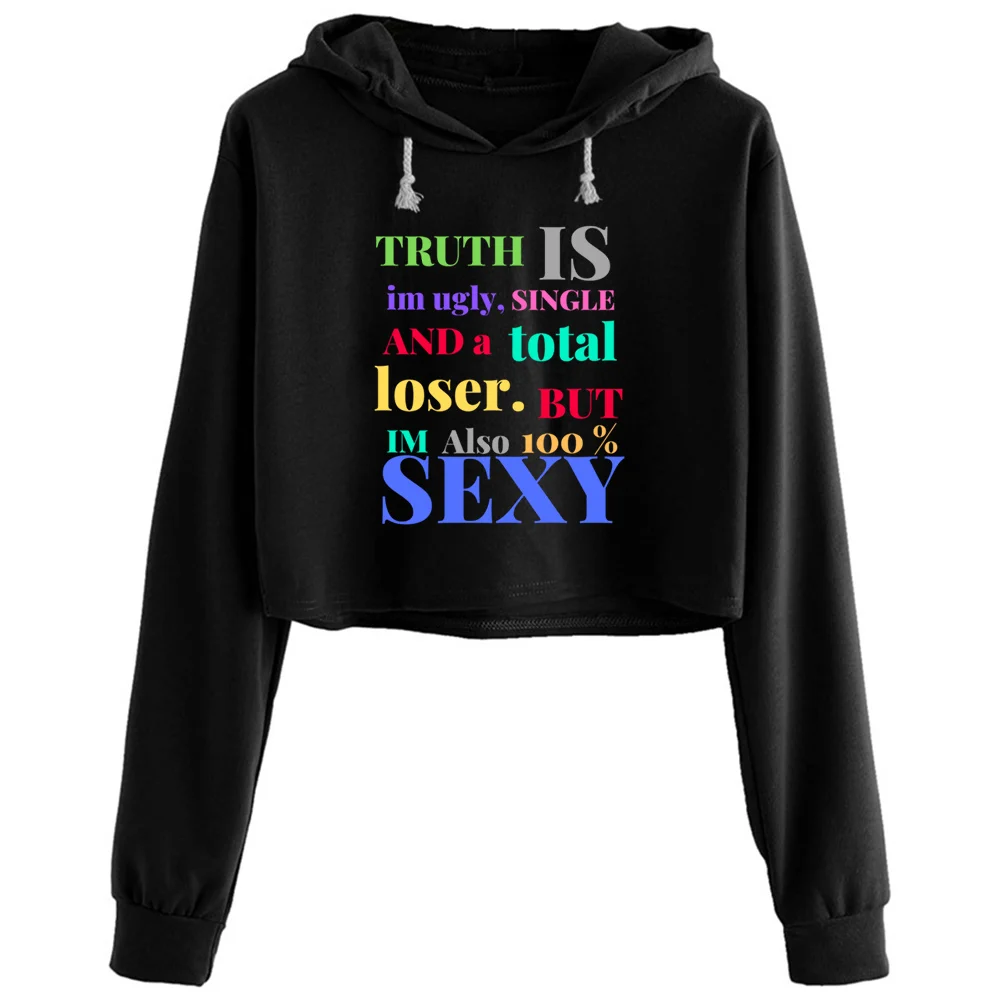 

Truth Is Crop Hoodies Women Harajuku Anime Emo Aesthetic Pullover For Girls