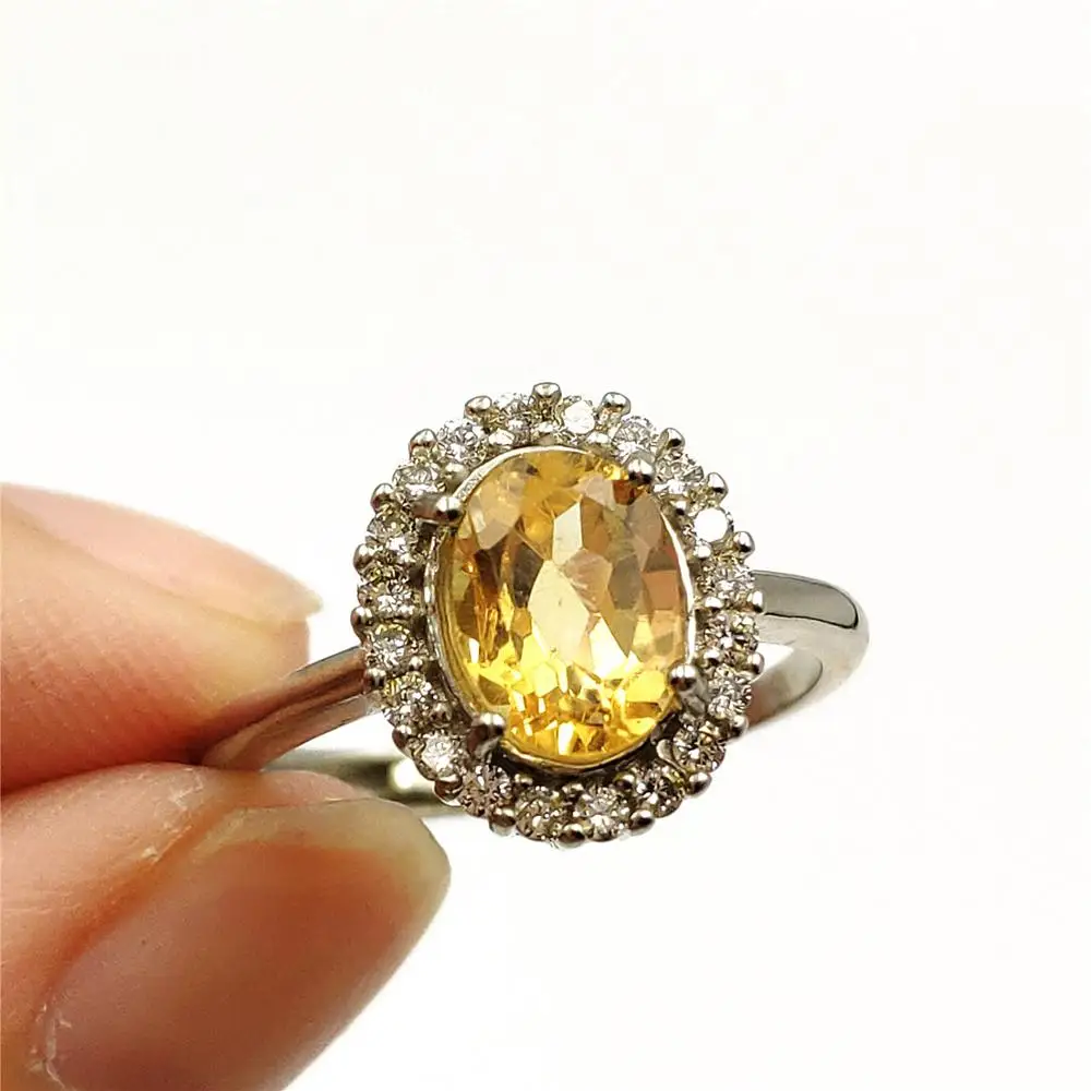 

Natural Yellow Citrine Quartz Ring 925 Silver Adjustable Ring Woman Man 10x8mm Clear Cut Faceted Bead Wealthy Stone AAAAA