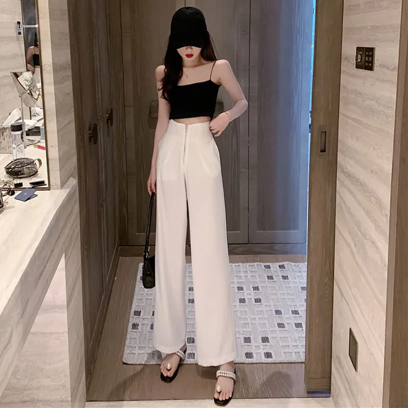 

Wavsiyier Spring Straight Casual Loose Suit 2020 Korean Autumn Fashion Trousers Women Office Pant Solid High Waist Wide Leg