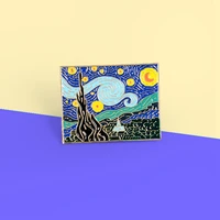 retro art oil painting the starry night brooches painter van gogh custom enamel pin brooch badge jewelry gift for artist friends