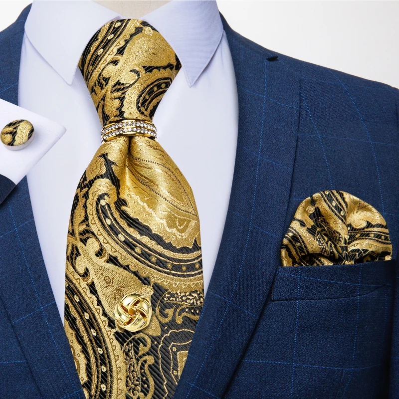 Corbatas de moda de 8cm para hombre, corbatas de seda de Cachemira de lujo, corbata de boda de negocios, conjunto de regalo con tachuelas, DiBanGu