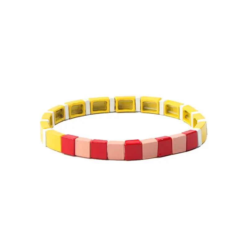 JUST FEEL Новинка Горячая Золотая эмаль Радужная плитка браслет Цветной яркий эмалированный эластичный плитка браслет из бисера для женщин ювелирные изделия
