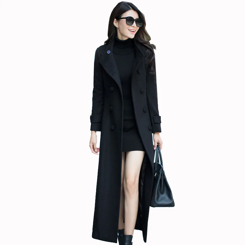 Women Winter 2019 Coats Autumn and Classic Solid Color Belt Large Size Wool Coat Slim Thin Thick Long Hair Female | Женская одежда