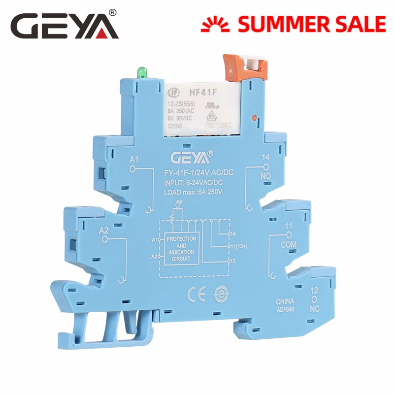 Реле на din рейке GEYA с винтовой розеткой светодиодный защитой 24VDC/AC or12VDC/AC Hongfa|Реле| |