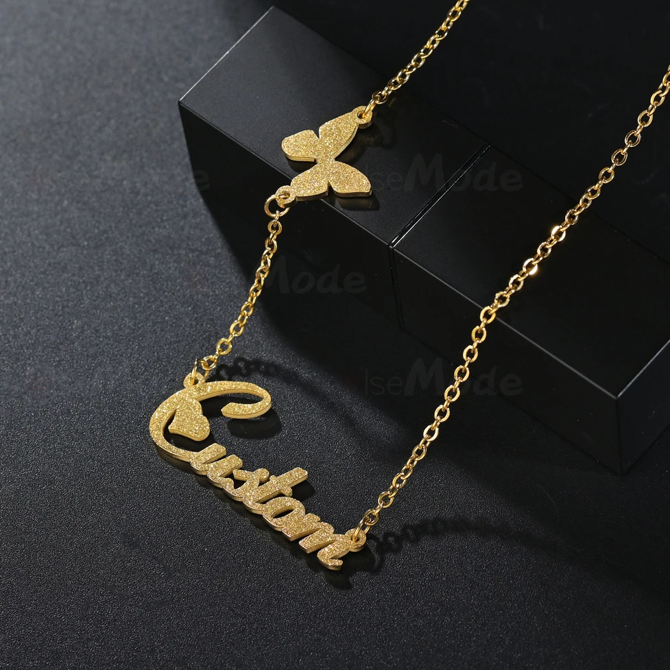 ELSEMODE матовые ожерелья с именем бабочки на заказ золотые женские свадебные