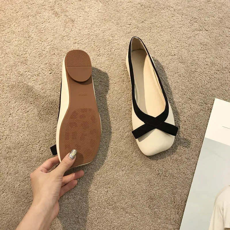 

Square-toed Soft PU Leather Mary Jane Shoes Summer 2021 New Bow Single Shoes Gentle Evening Soft Bottom Peas Shoes Flats Shoes