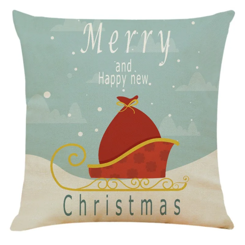 0033E Cute Cartoon Linen Christmas Santa Claus Elk Throw Pillow Case Cover 45x45cm Merry Christmas Decorative Pillowcases - Color: 0033E